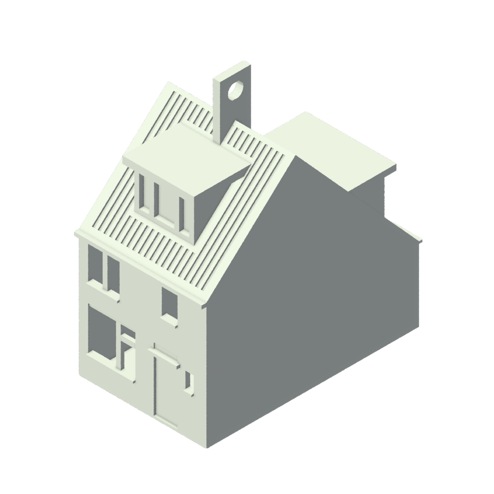 3D geprint huis als kerstboomhanger